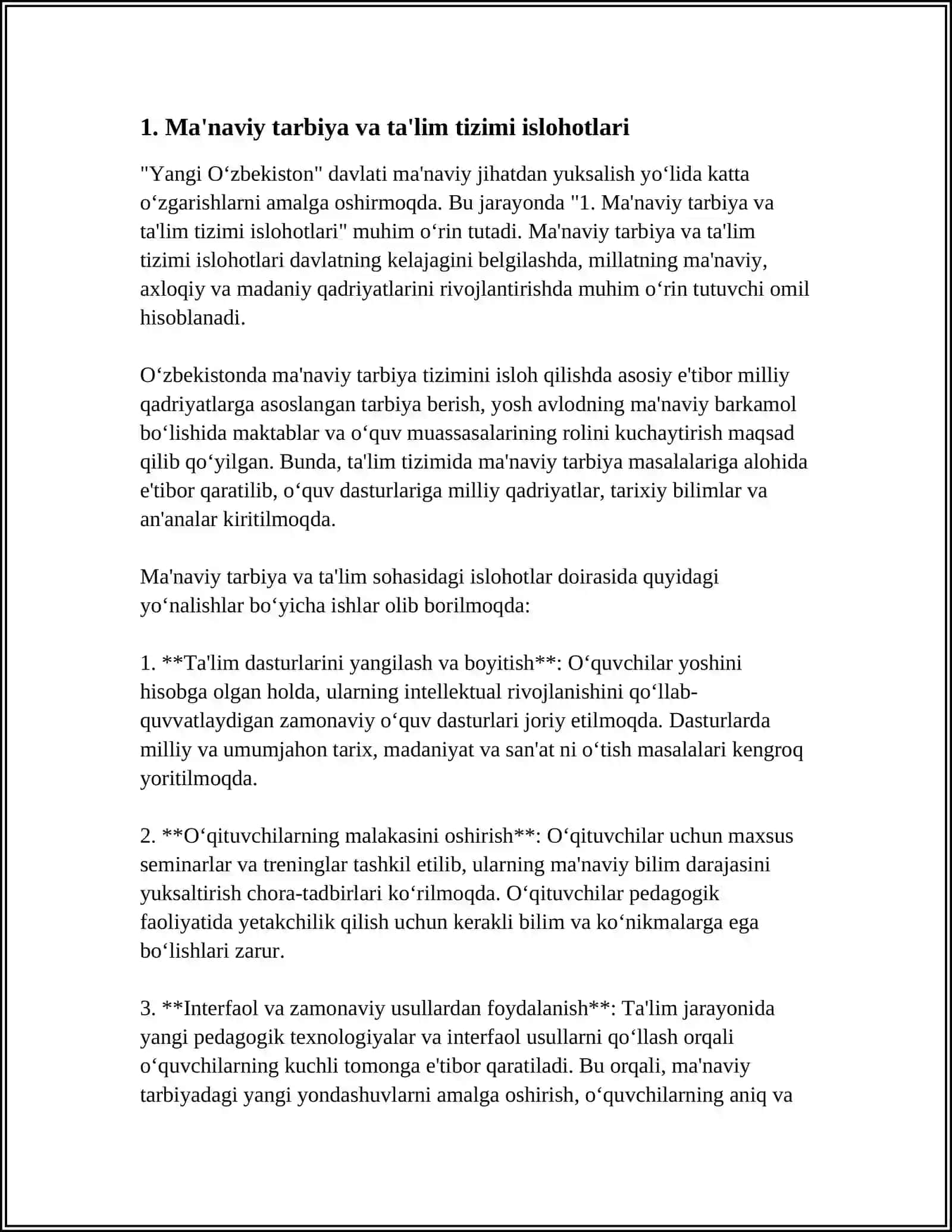 YANGI OZBEKISTON AMALGA OSHIRYATGAN MA’NAVIY OZGARISHLAR 3
