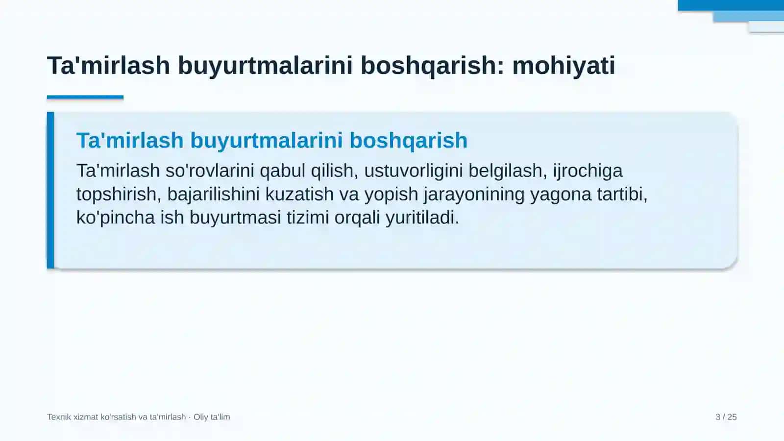 mineral o'g'itlar ishlab chiqarishda ta'mirlash ishlariga buyurtmalarni boshqarish 7433 3
