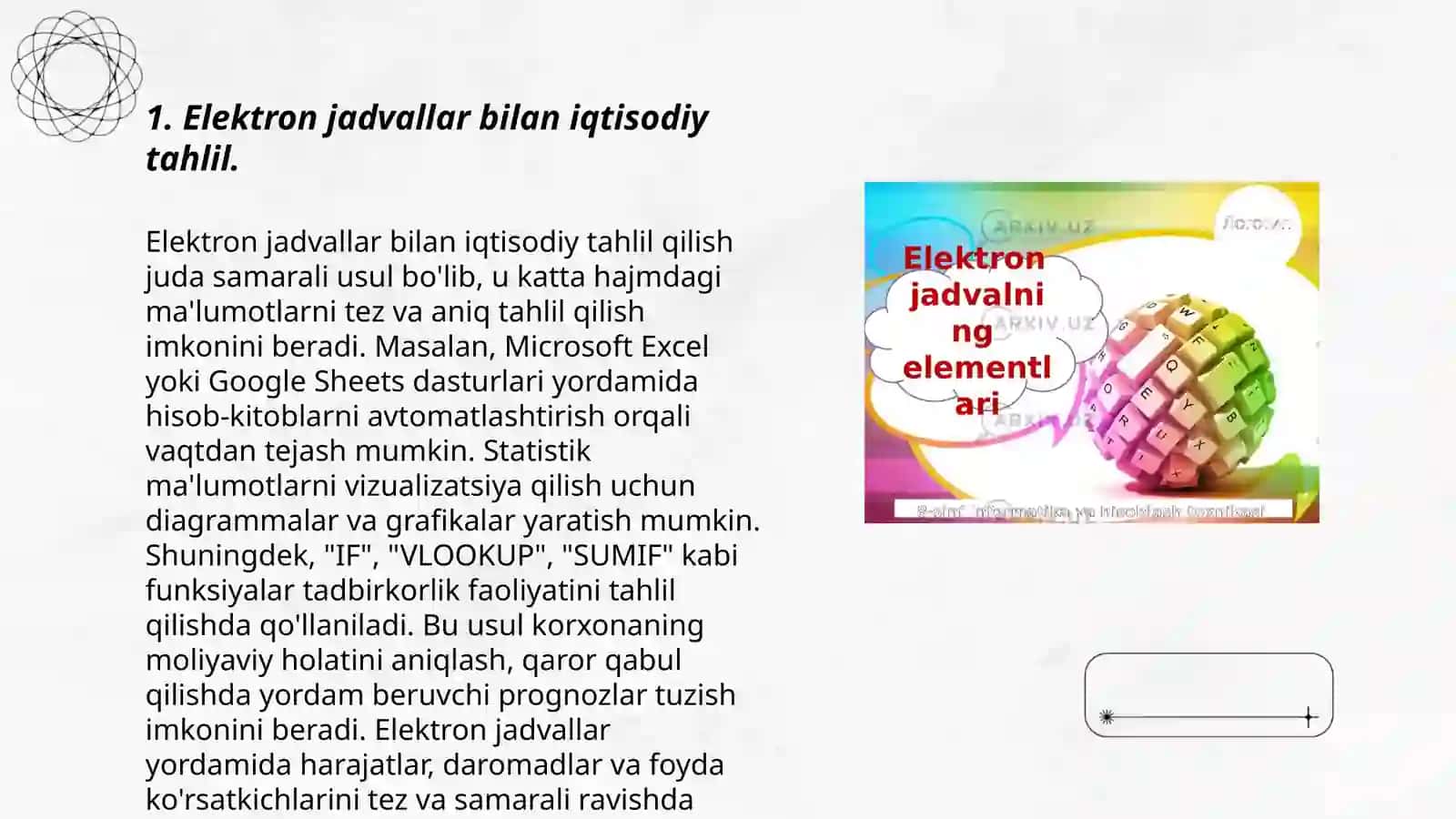 Elektron jadvallar orqali iqtisodiy masalalarni yechish 3
