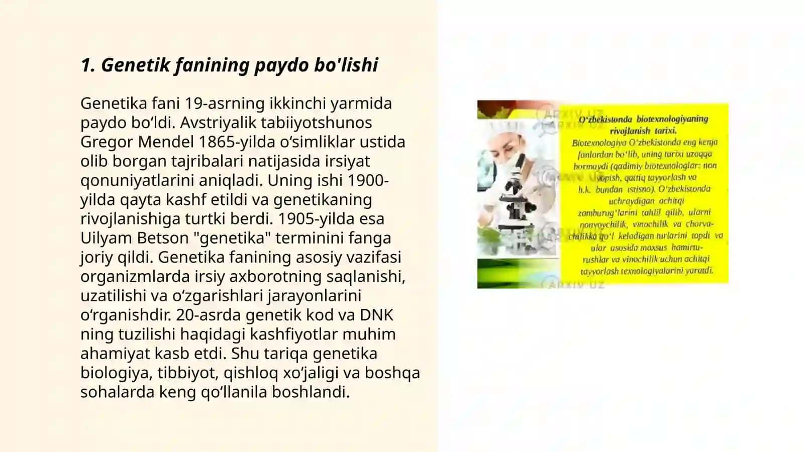 Genetika fanining rivojlanish bosqichlari va uning istiqboli fanlar shakllanishiga hissa qoʻshgan olimlar 3