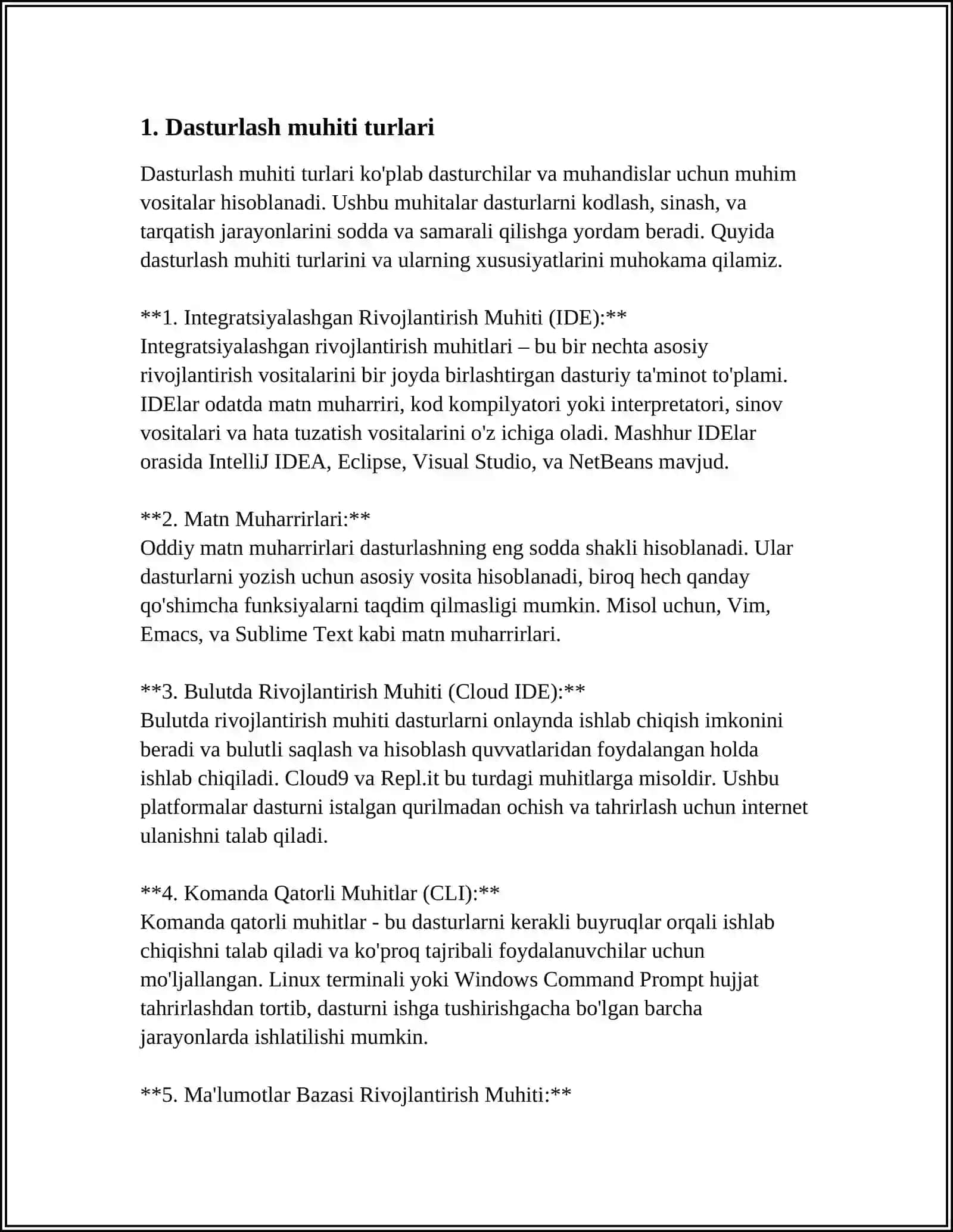 Dasturlash muhiti turlari 3