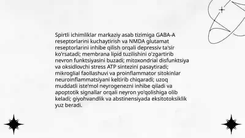 Markaziy asab sistemasida Zaharlanish Alkagol narkotikalar nikotin tasiri 3