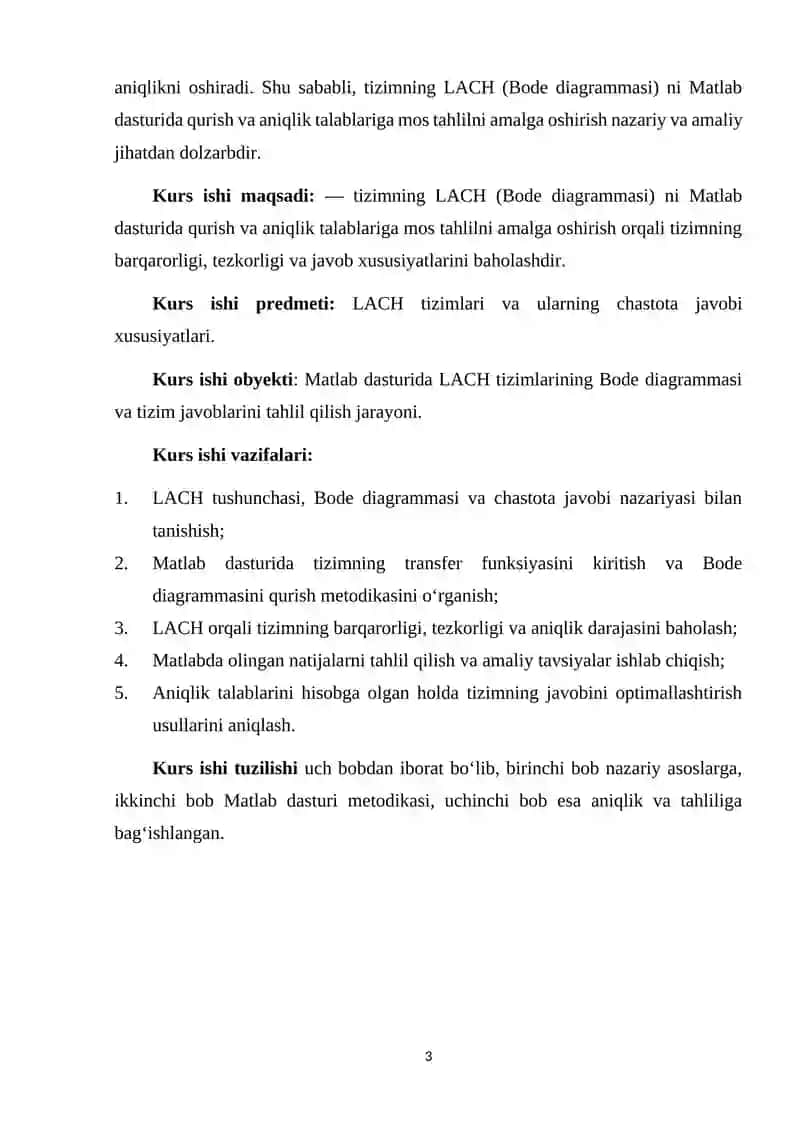 LACH (Bode diagrammasi) ni Matlab dasturida qurish 3