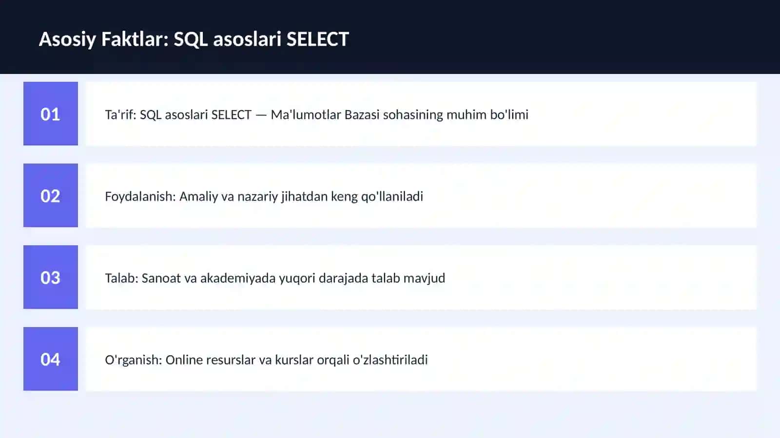 SQL asoslari SELECT 3
