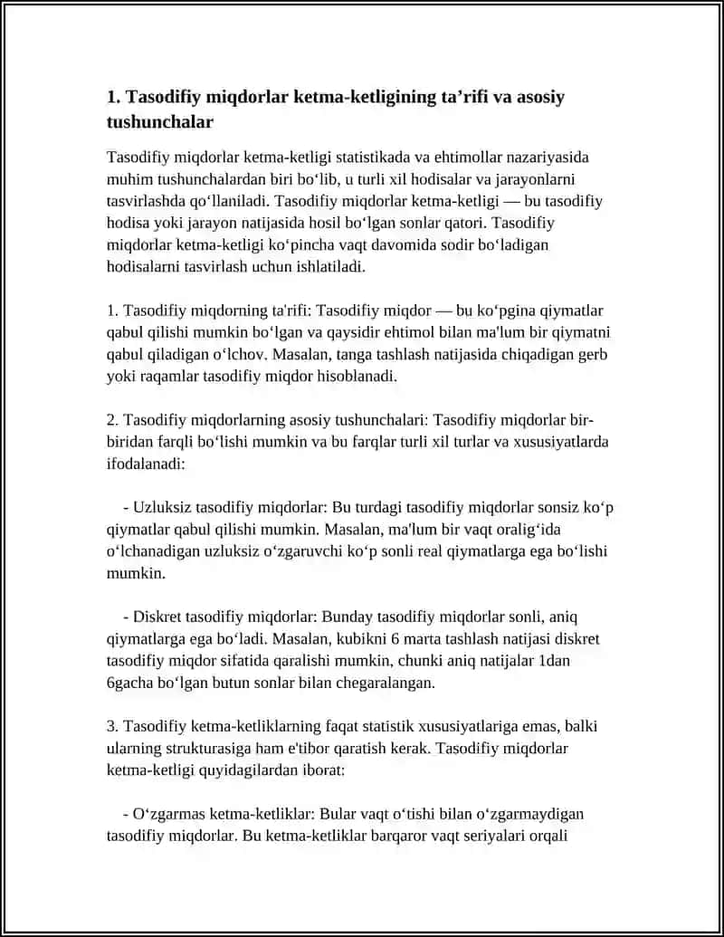 O‘ZARO BOG‘LIQ VA BOG‘LIQSIZ BO‘LGAN TASODIFIY MIQDORLAR KETMA-KETLIGI 3