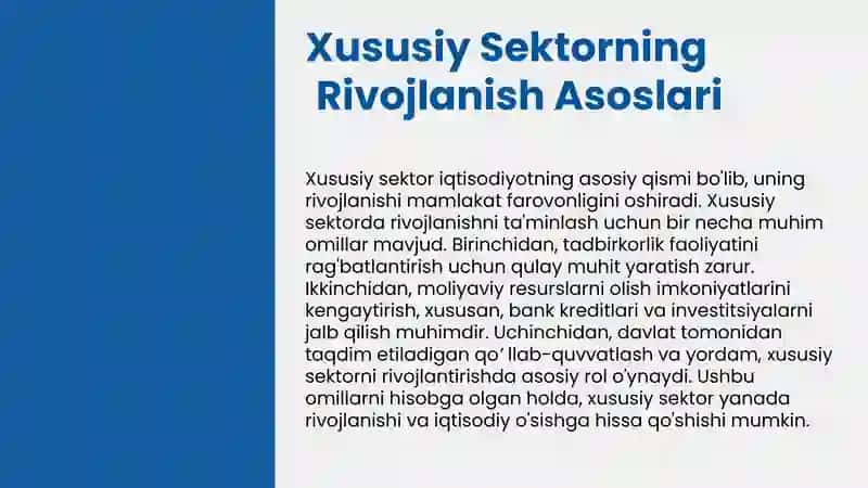 Xususiy Sektorning Rivojlanish Asoslari 3