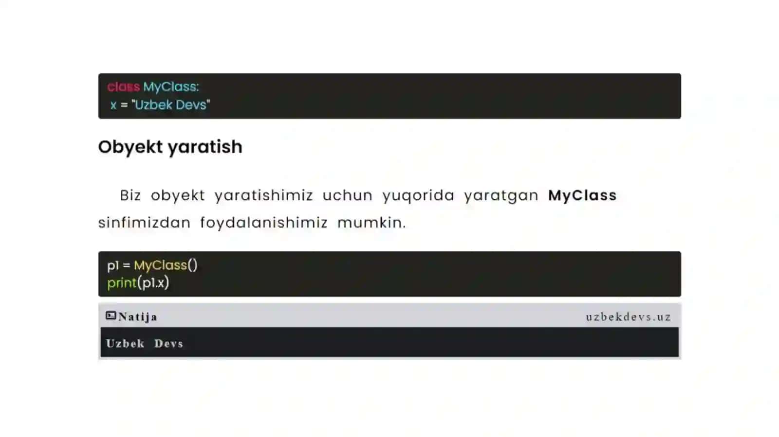 Python sinflari va obyektlari. Python Meros (Sinf/Class) 3