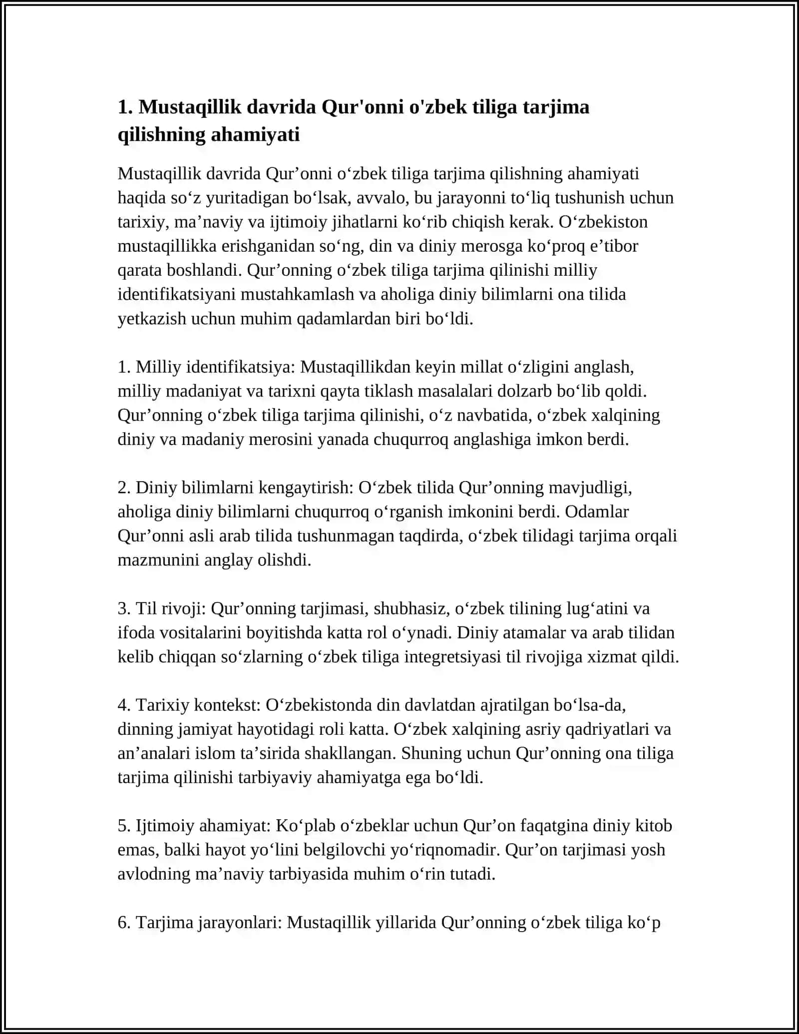 MUSTAQILLIK YILLARIDA QURʼONNING OʻZBEK TILIGA TARJIMA QILINISHI VA TAFSIRLARI HAQIDA TAQDIMOT TAYYORLASH 3