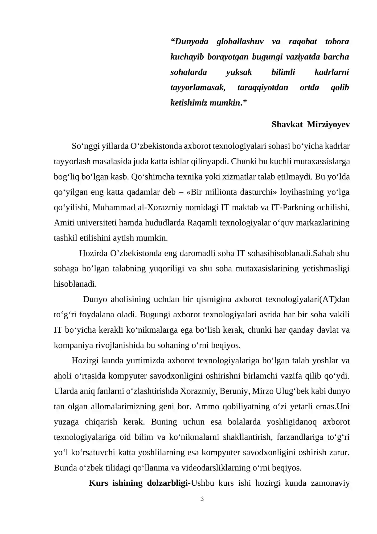 DASTURLASH ASOSLARI FANIDAN KURS ISHI 3