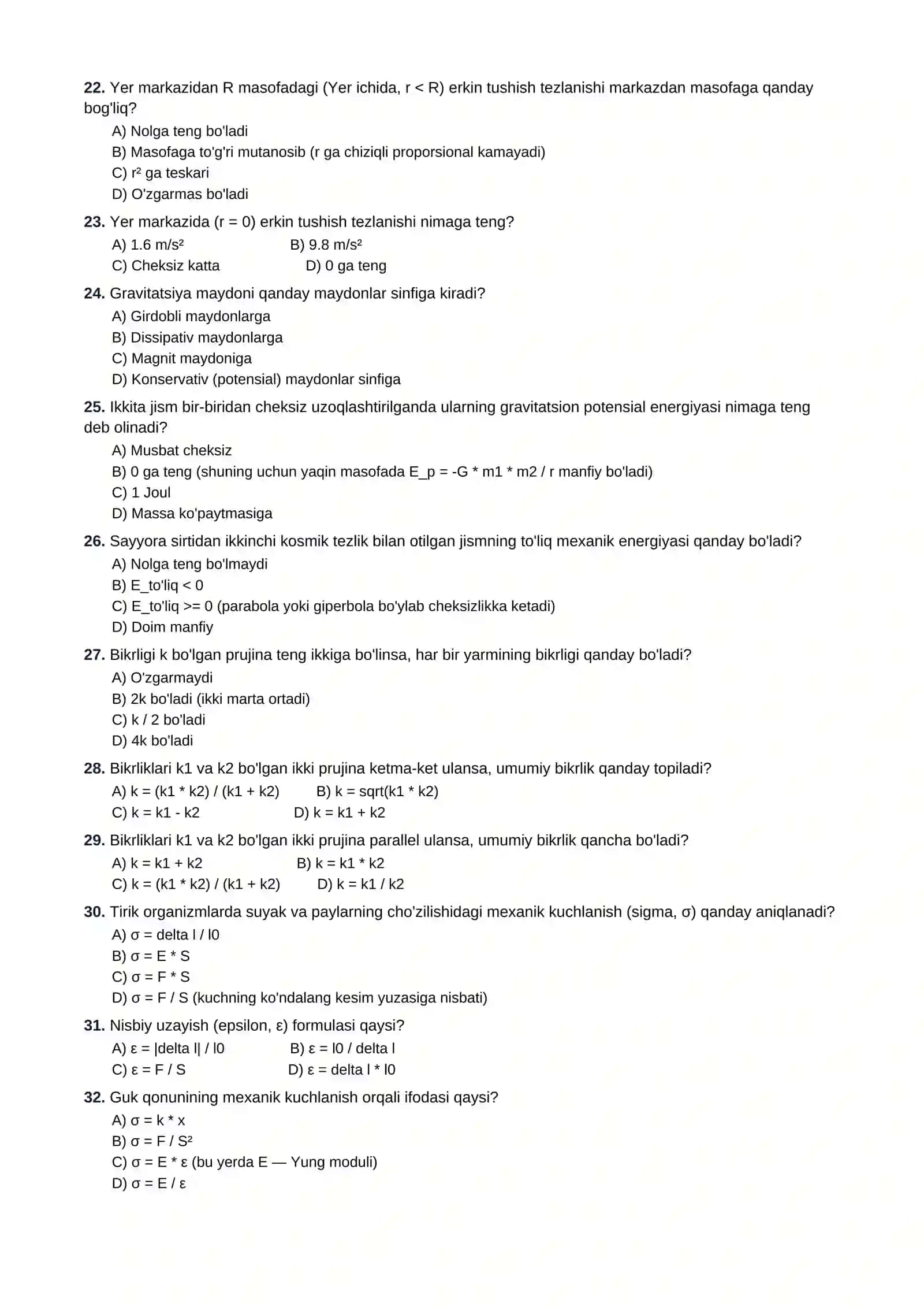 10-SINF FIZIKA FANIDAN TESTLAR TO'PLAMI 3