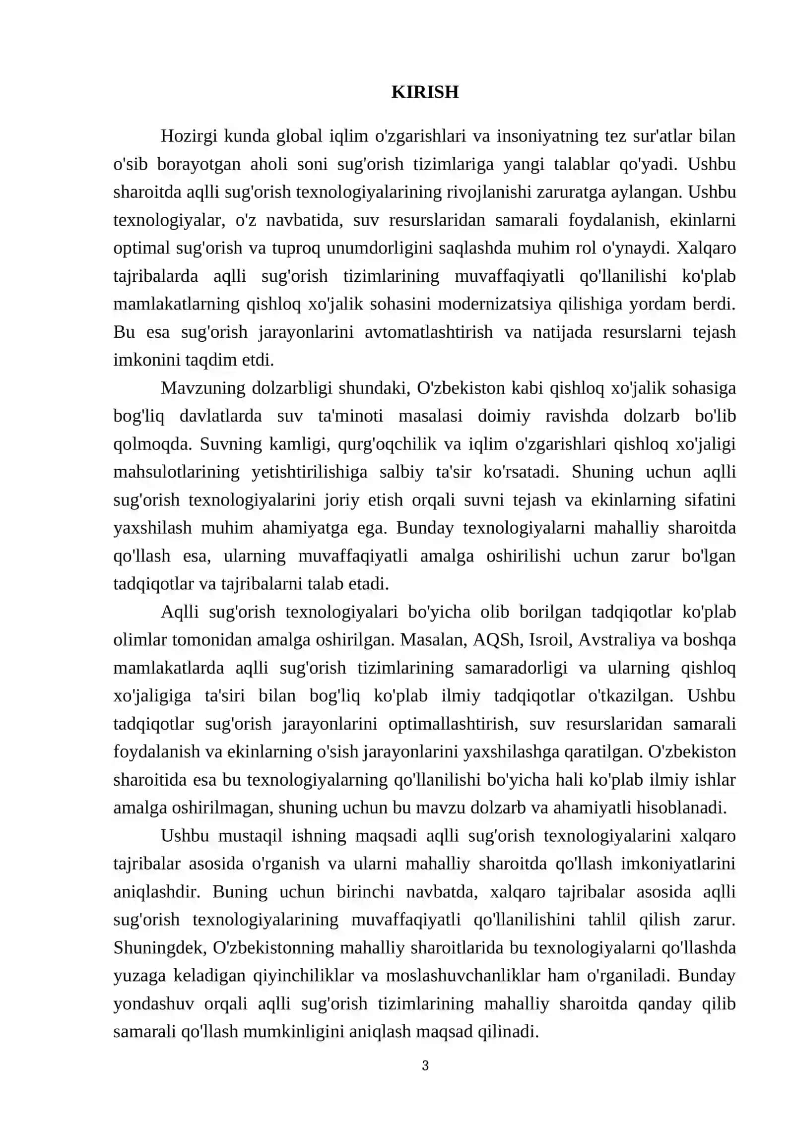 Xalqaro tajriba asosida aqqilli sugʻorish sugʻorish texnalogialarni mahhalliy sharoitda qoʻllash imkoniyatini oʻrganish 3