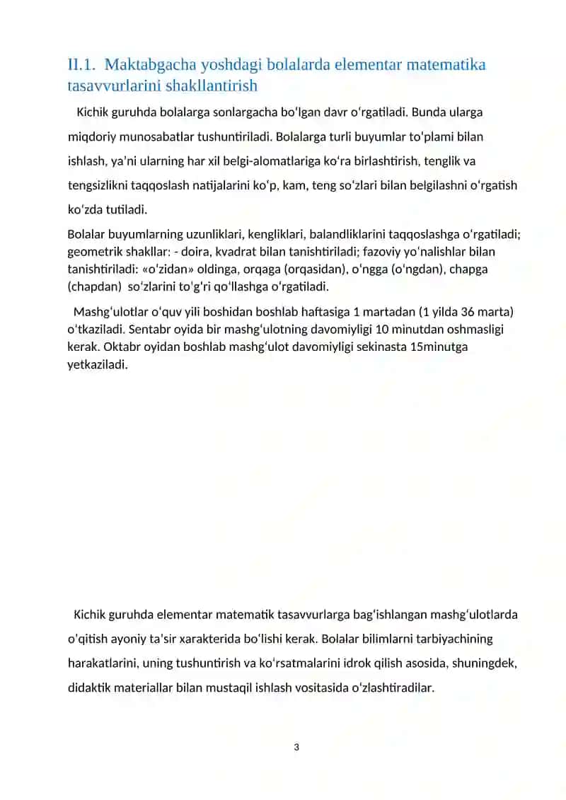 Maktabgacha yoshdagi bolalarda son va sanoq haqida  tushuncha hosil qilish va o’rgatish 3