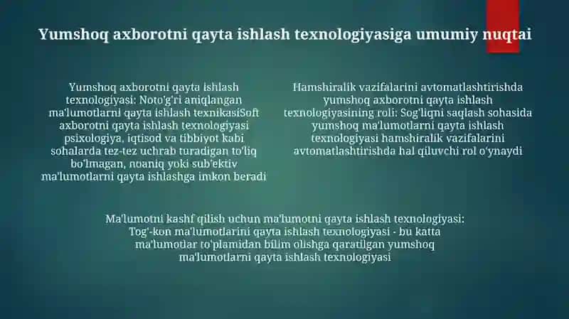 Tibbiyotda Ishchi O'Rinlarini Avtomatlashtirishda Mayinlik Axborotlarni Qayta Ishlash Texnalogiyasi 3