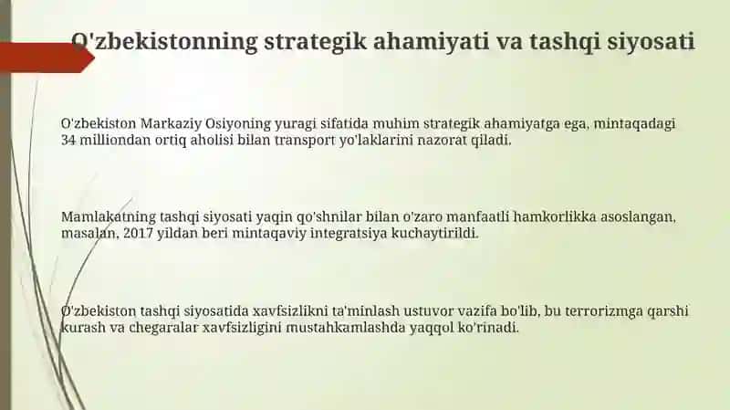 O'zbekistonning Markaziy Osiyoda tinchlik va barqarorlikni ta'minlashdagi o'rni 3