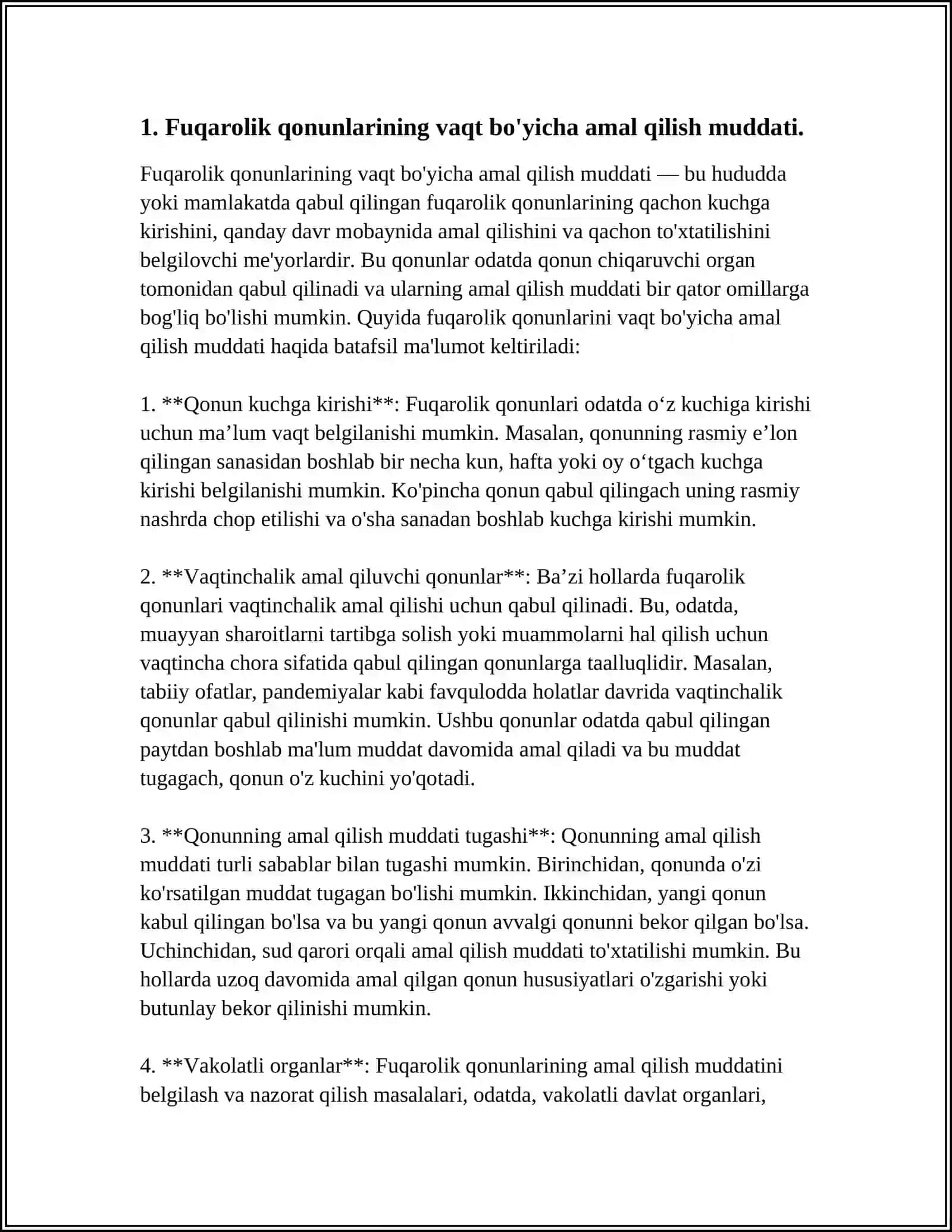 MUSTAQIL ISH Mavzu: FUQAROLIK QONUNLARINING VAQT, HUDUD, BO'YICHA AMAL QILISHI 3