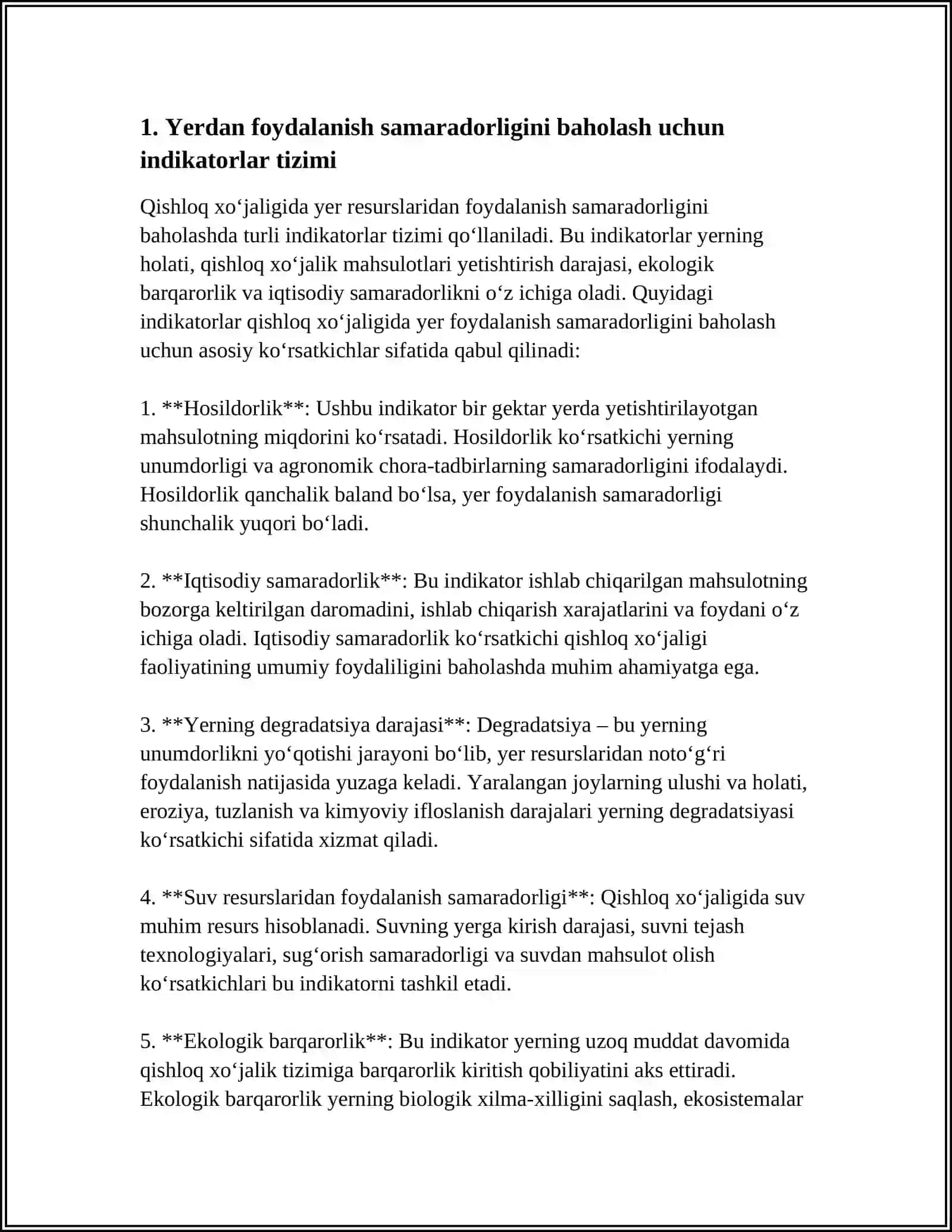 QISHLOQ XOʻJALIGIDA YERDAN FOYDALANISHNING DARAJASINI VA SAMARADORLIGINI ANIQLASH USULLARI 3