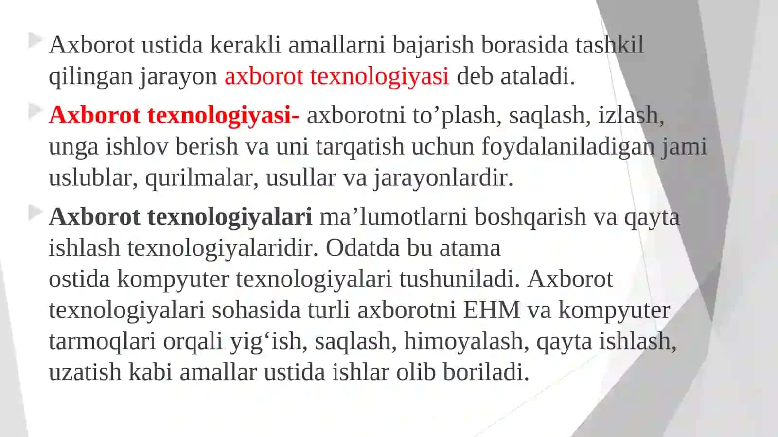 MA’RUZA:IQTISODIYOTDA AXBOROT TEXNOLOGIYALARI FANIGA KIRISH 3