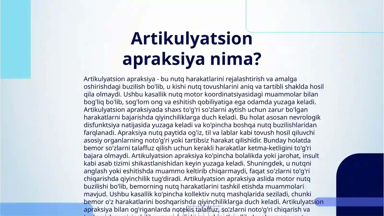 ARTIKULYATSION APRAKSIYA. ULARNING QISQACHA TAVSIFI 3
