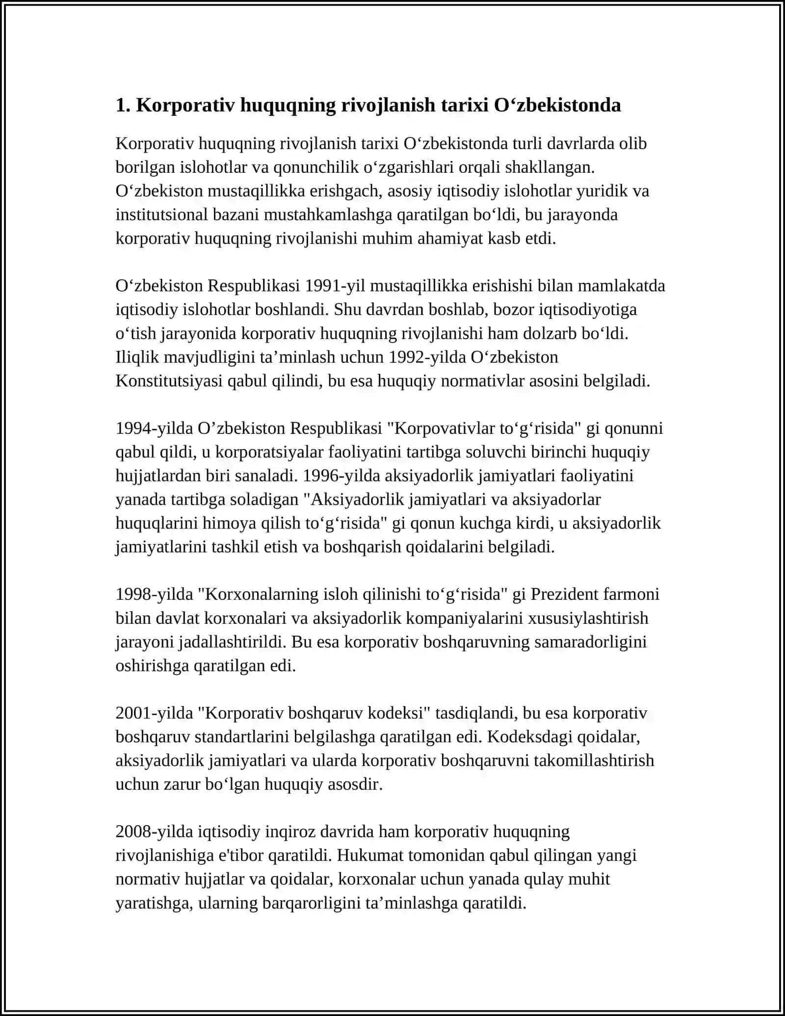 O‘ZBEKISTONDA KORPORATIV HUQUQNING O‘ZIGA XOSJIHATLARI 3