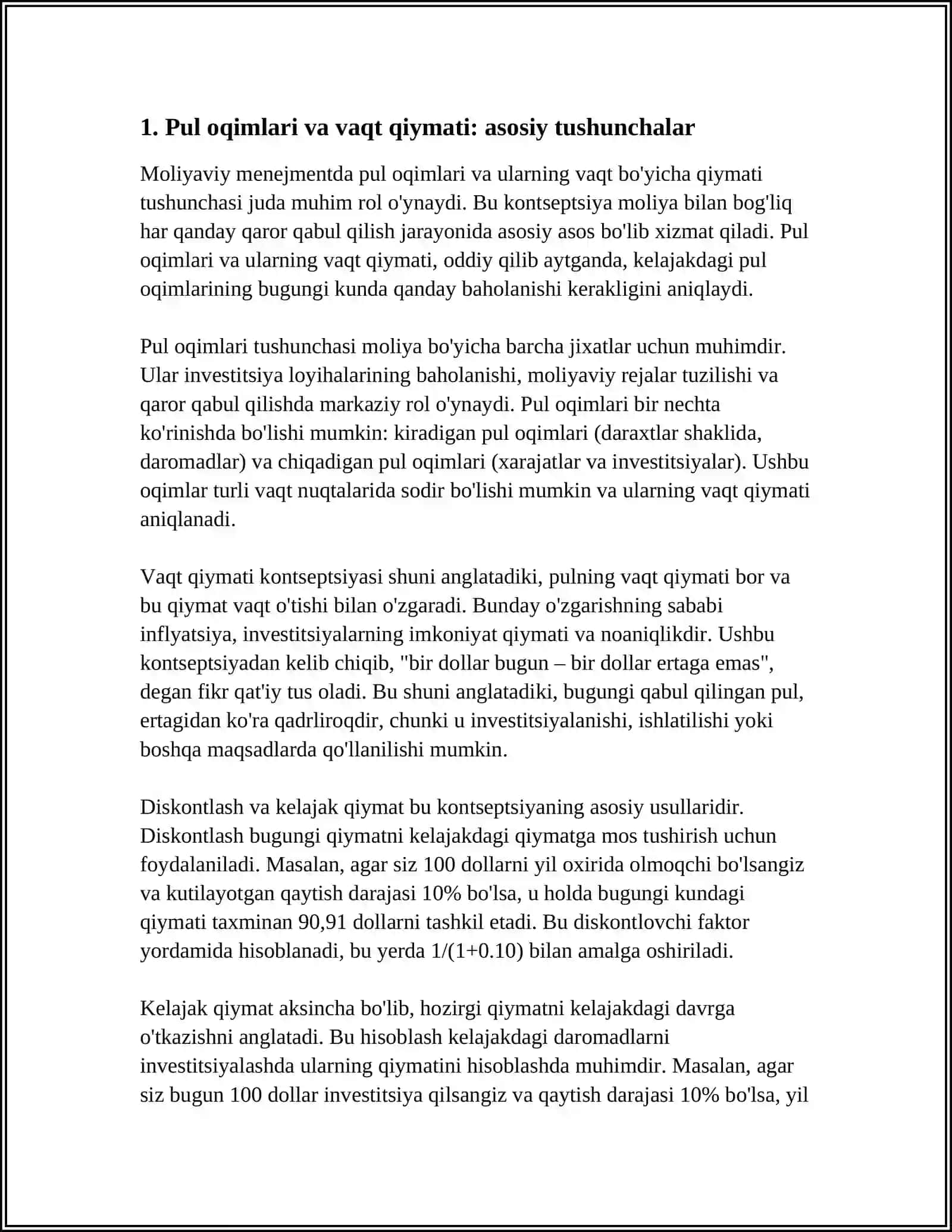 MOLIYAVIY MENEJMENTDA PUL OQIMLARINI VAQTLAR BOʻYICHA QIYMATI KONSEPSIYASI 3
