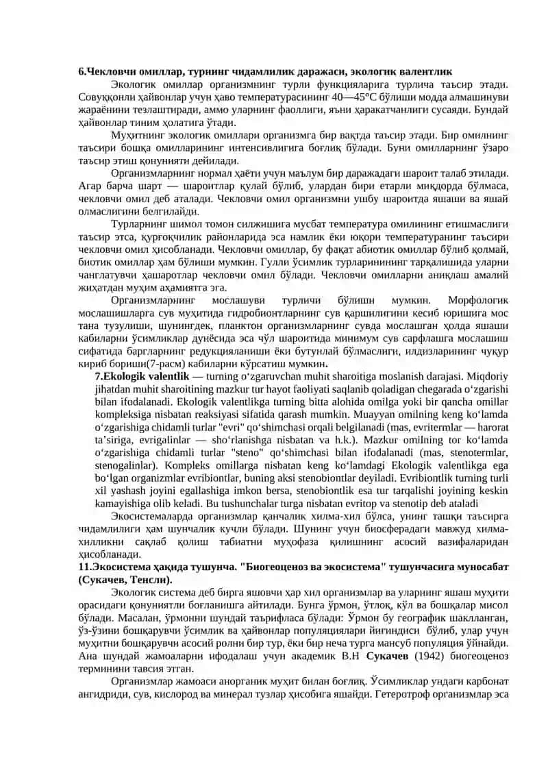 Ekologiya fanidan javoblar 3