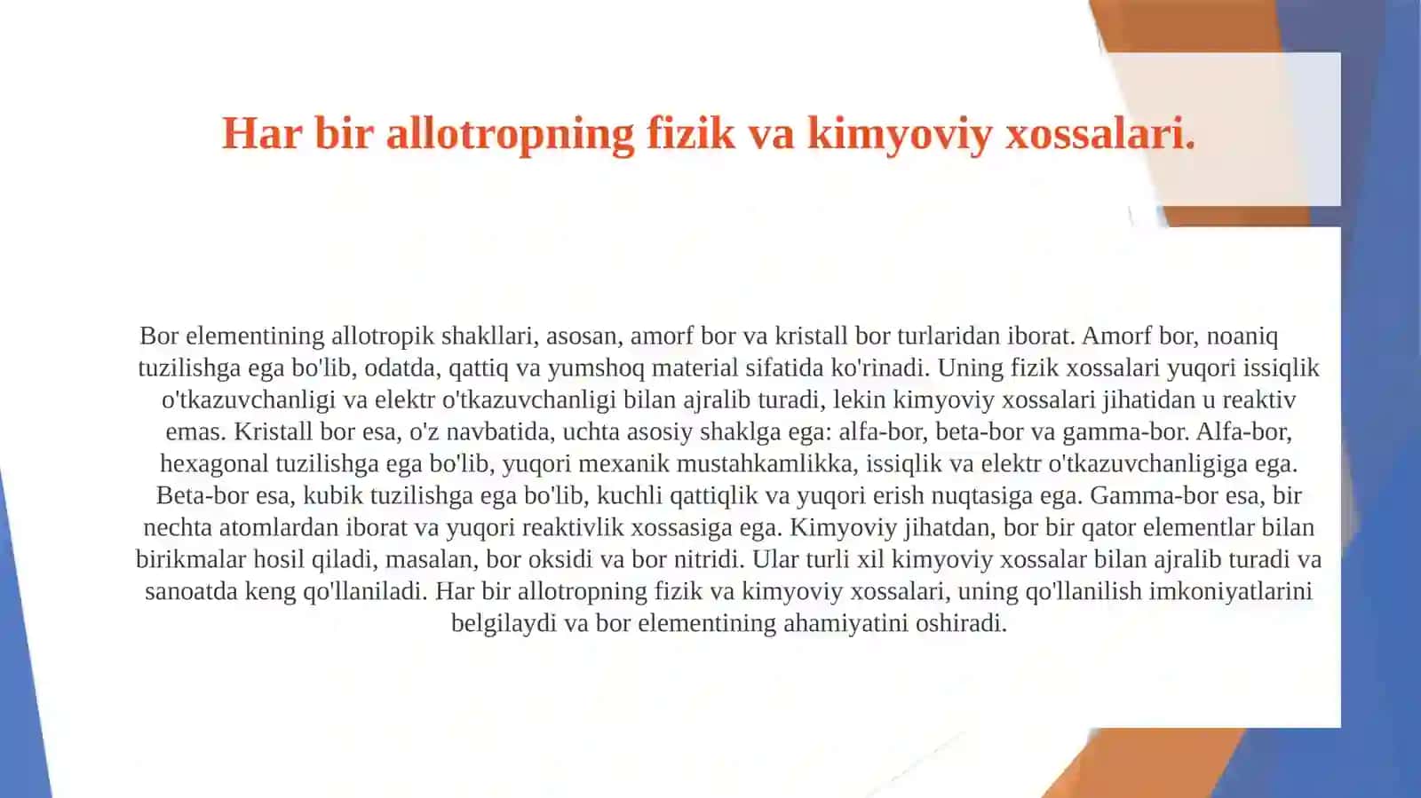 Bor elementrlarining allatropik shakli va xossalari. 3