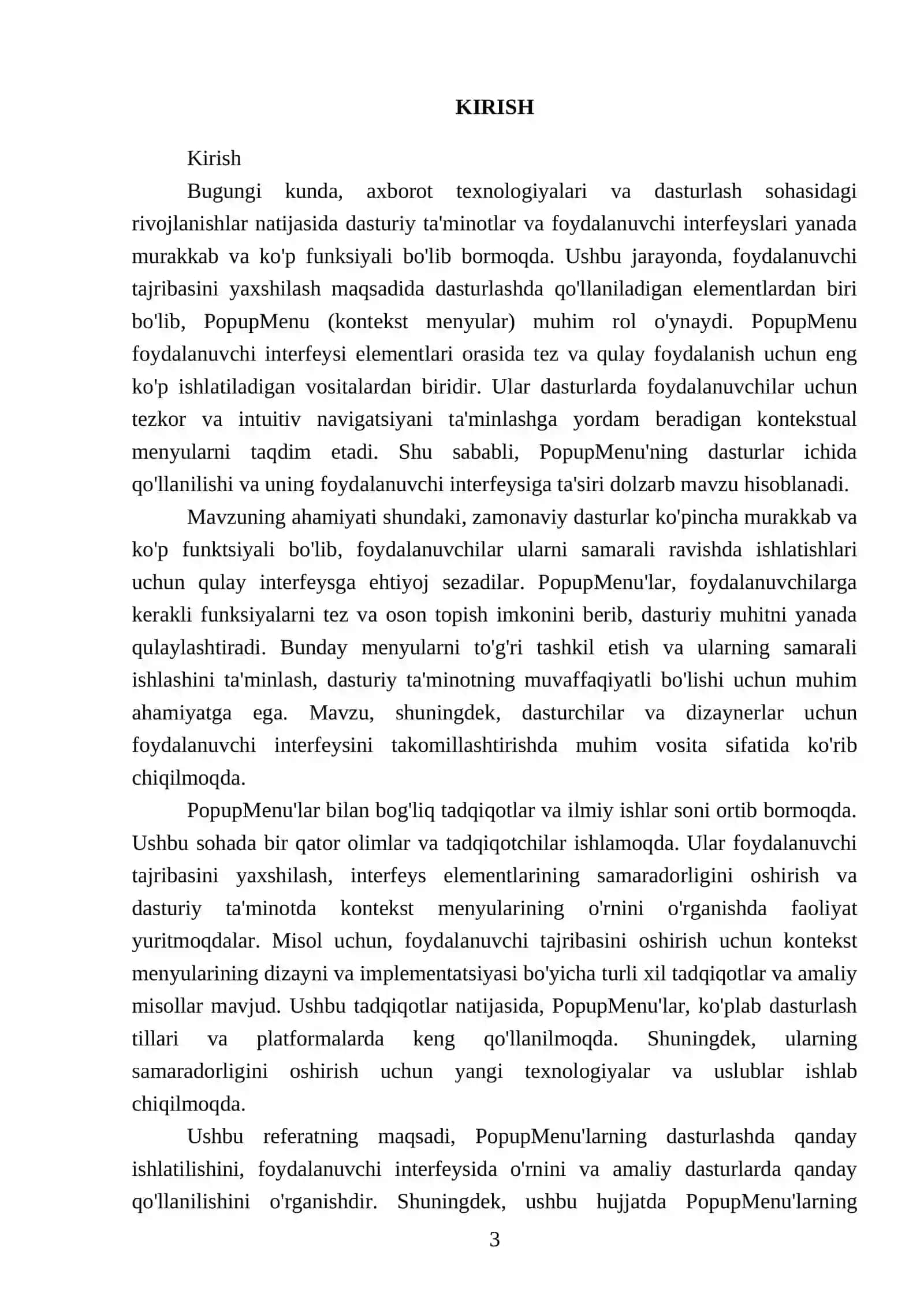 PopupMenu (kontekst menyular) bilanamaliy dasturlar ishlab chiqish 3
