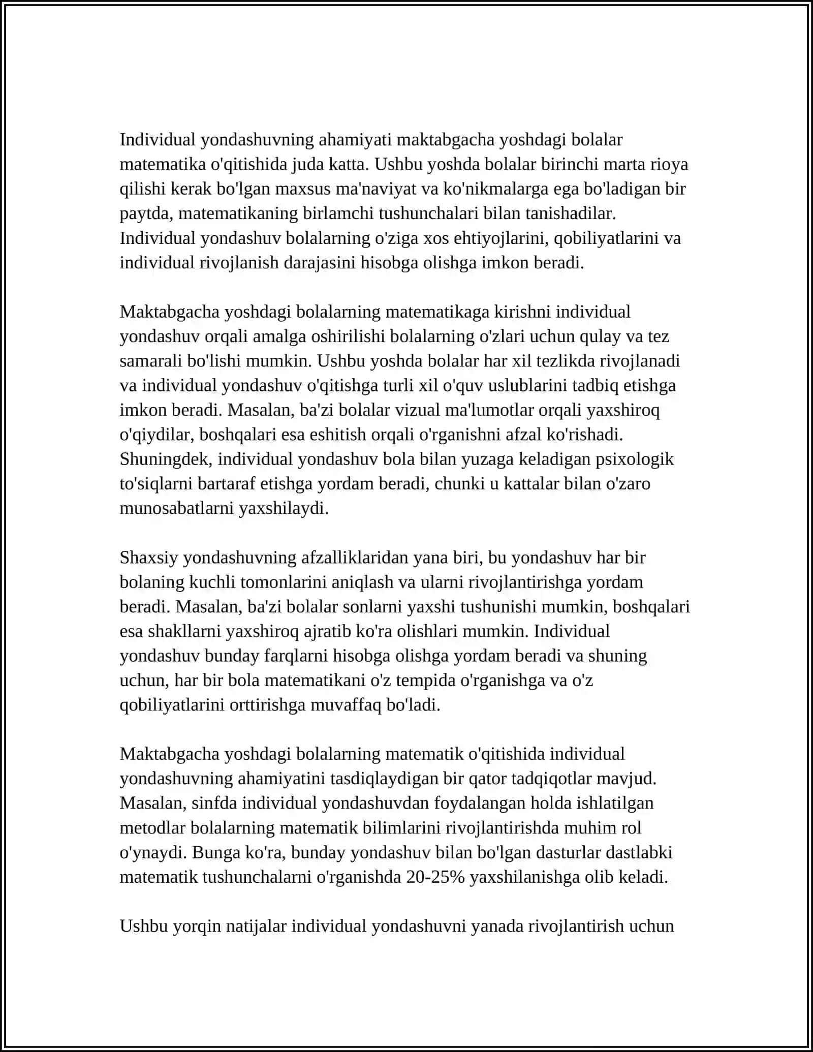 MAKTABGACHA YOSHDAGI BOLALARDA MATEMATIK TASAVVURLARNI SHAKLLANTIRISHDA INDIVIDUAL YONDASHISH PRINSIPINING ROLI 3
