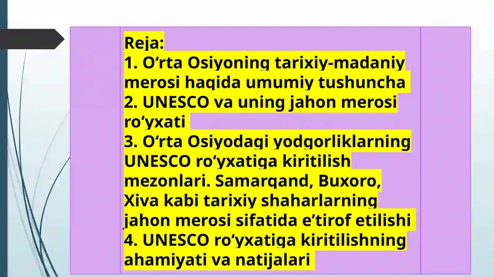 O'rta Osiyoning me'moriy yodgorligining YUNESKO ro'yxatiga kiritilishi 3