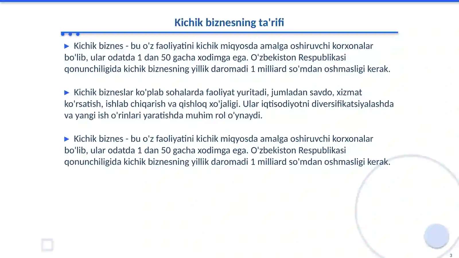 Kichik biznes va tadbirkorlikning turlari 3