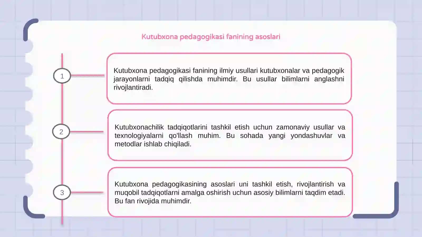 Kutubxona pedagogikasi fanining ilmiy usullari va kutubxonachilik tadqiqotlarini tashkil etilishi 3