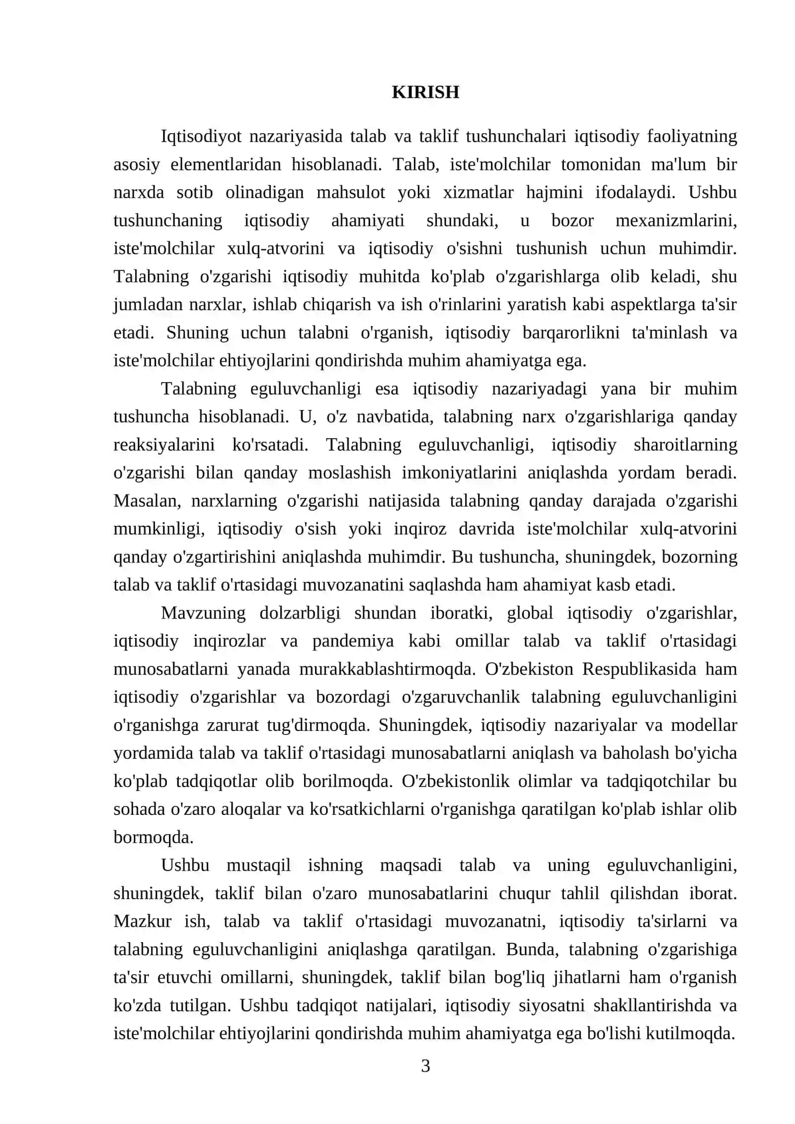 Talab va uning eguluvchanligi. Taklif 3