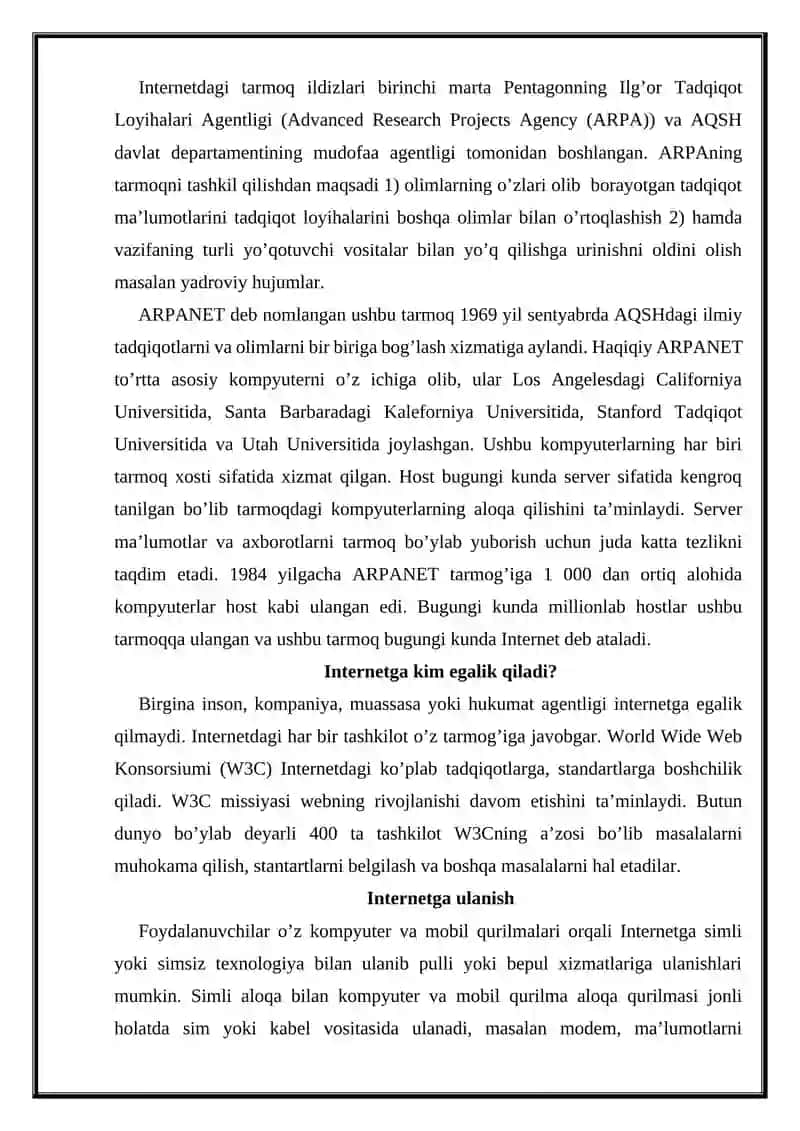 Kompyuter tarmoqlari fanidan mustaqil topshirig‘i 3