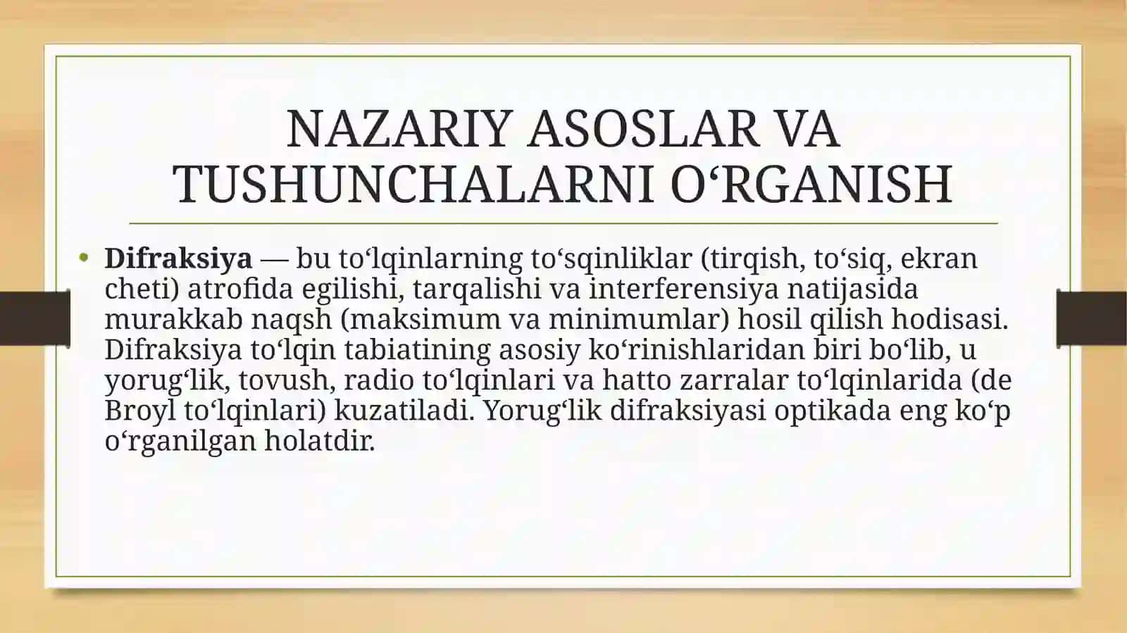 lazer nuri yordamida Froungofer difraksiyasini o'rganish 3