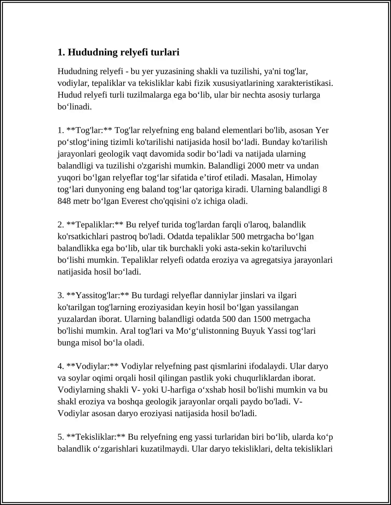HUDUDNING RELYEFI VA SUG'ORISHGA BOG'LIQLIGI 3