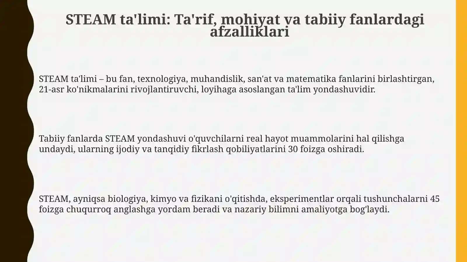 STEAM. Tabiiy yoʻnalishdagi fanlarni oʻqitishda STEAM ta’limining ahamiyati 3