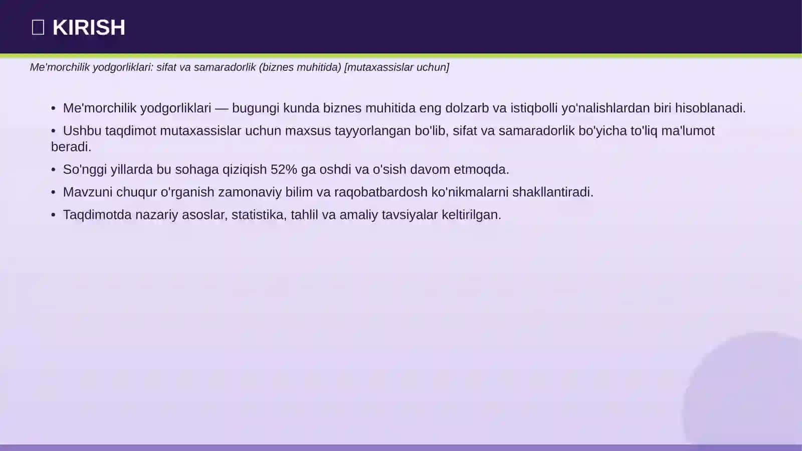 ME'MORCHILIK YODGORLIKLARI Sifat va samaradorlik 3