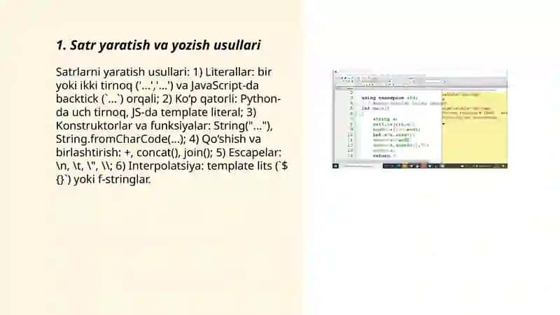 Satrlar (string) bilan ishlashning asosiy usullari 3