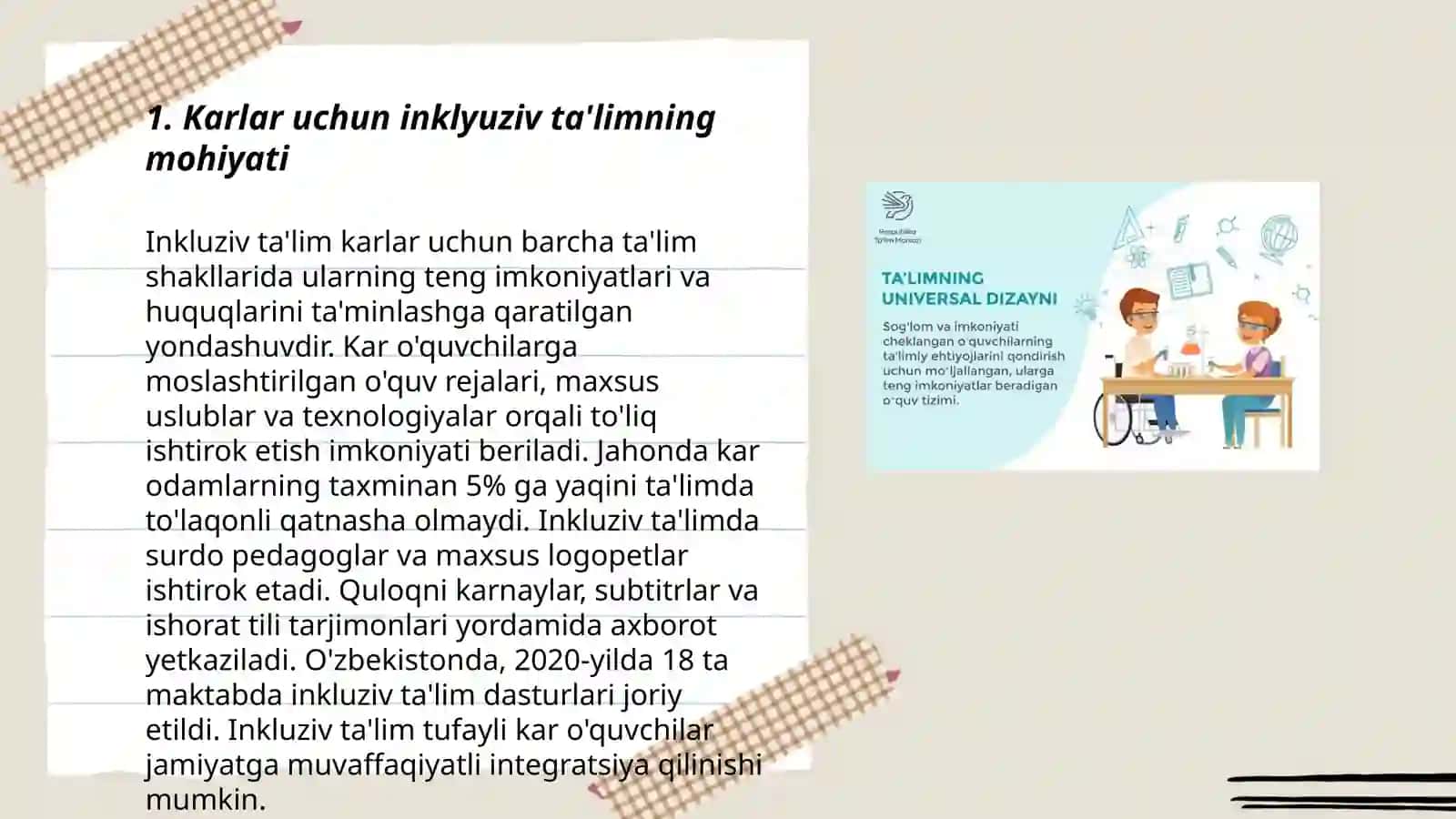 Inklyuziv ta'lim turi boʻlgan karlar haqida 3