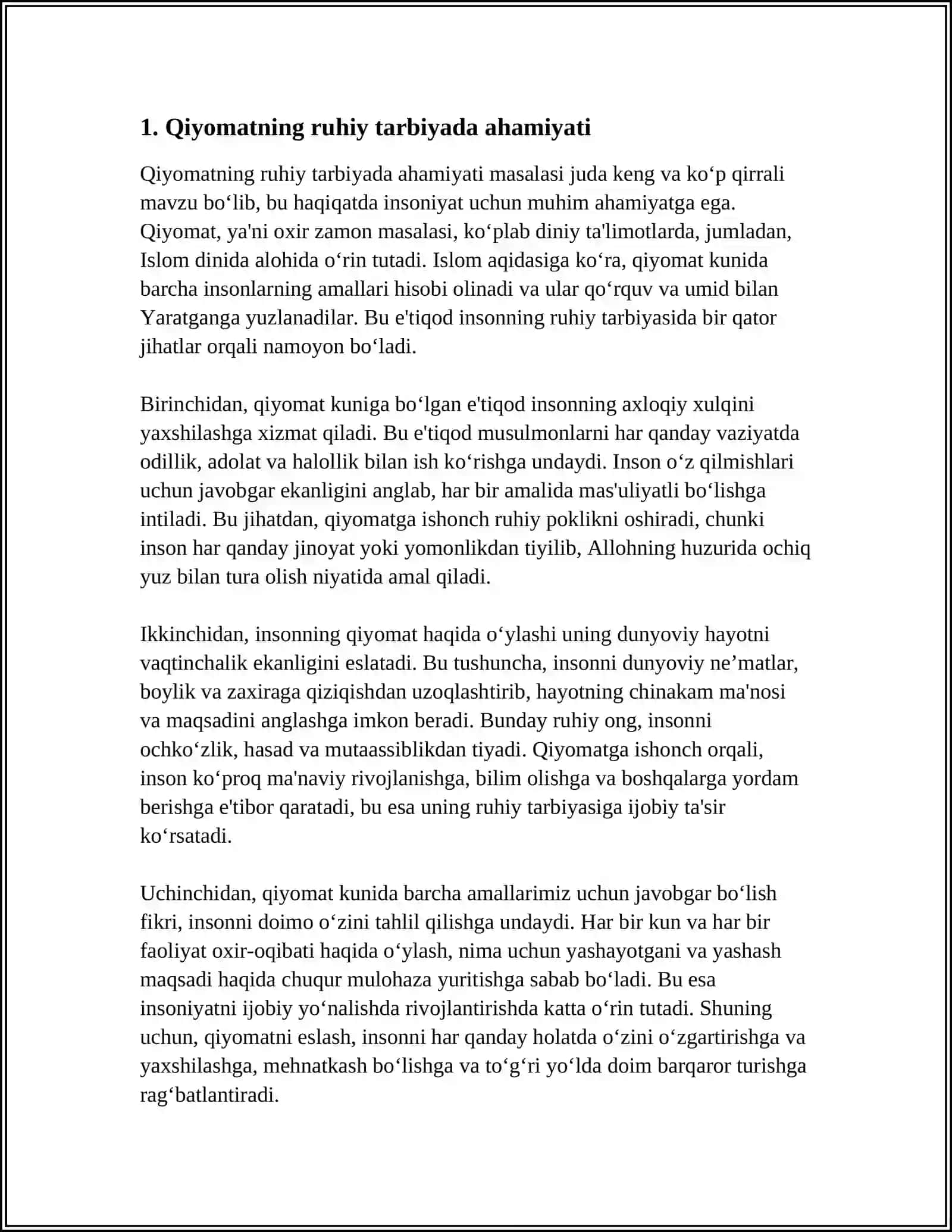 QIYOMAT VA OXIRATNING AXLOQIY VA RUHIY TARBIYADA TUTGAN OʻRNI 3