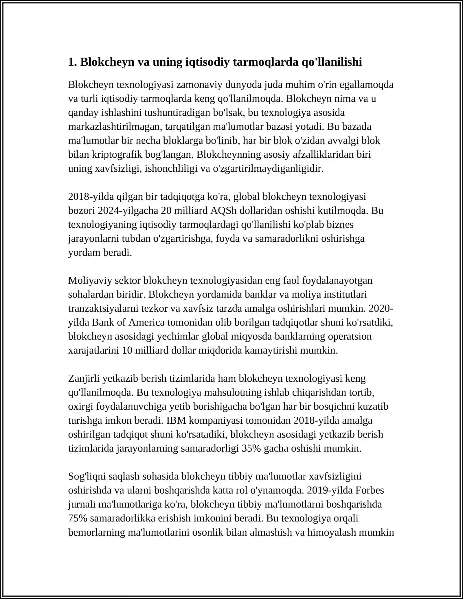 BLOKCHEYN, BUYUMLAR INTERNETI,SUN'IY INTELEKT,KATTA MA'LUMOTLAR IQTISODIY TARMOQLARDA QOʻLLANILISHI 3