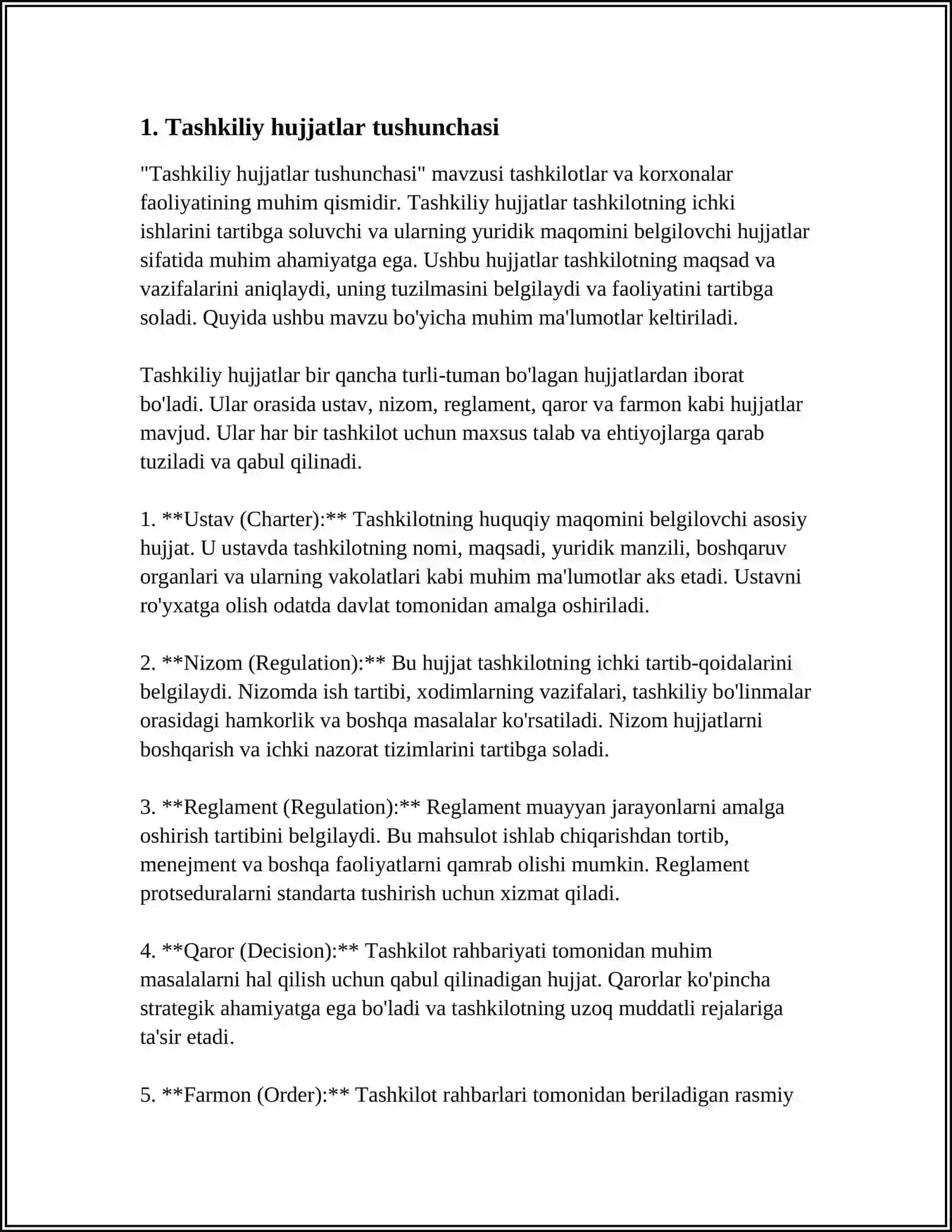 TASHKILIY HUJJATLAR VA ULARNING TURLARI 3