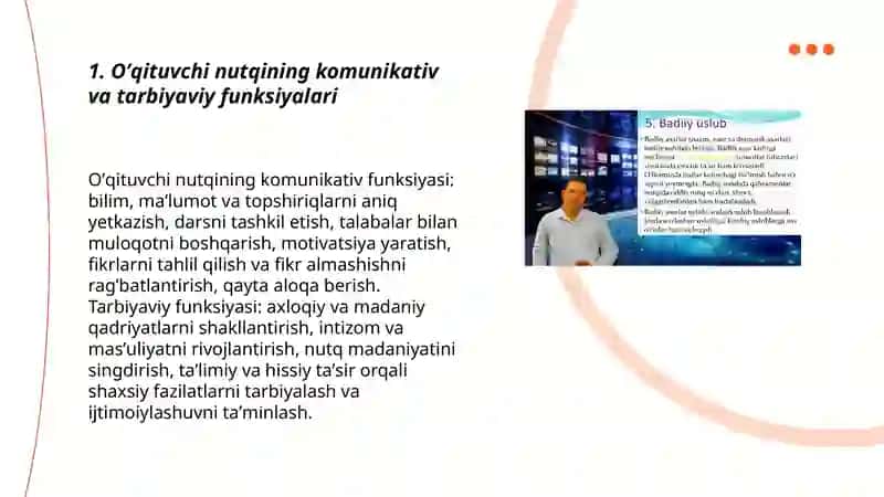 Oʼqituvchi nutqi va nutq uslublari: soʼzlashuv, badiiy va publitsistik uslub 3