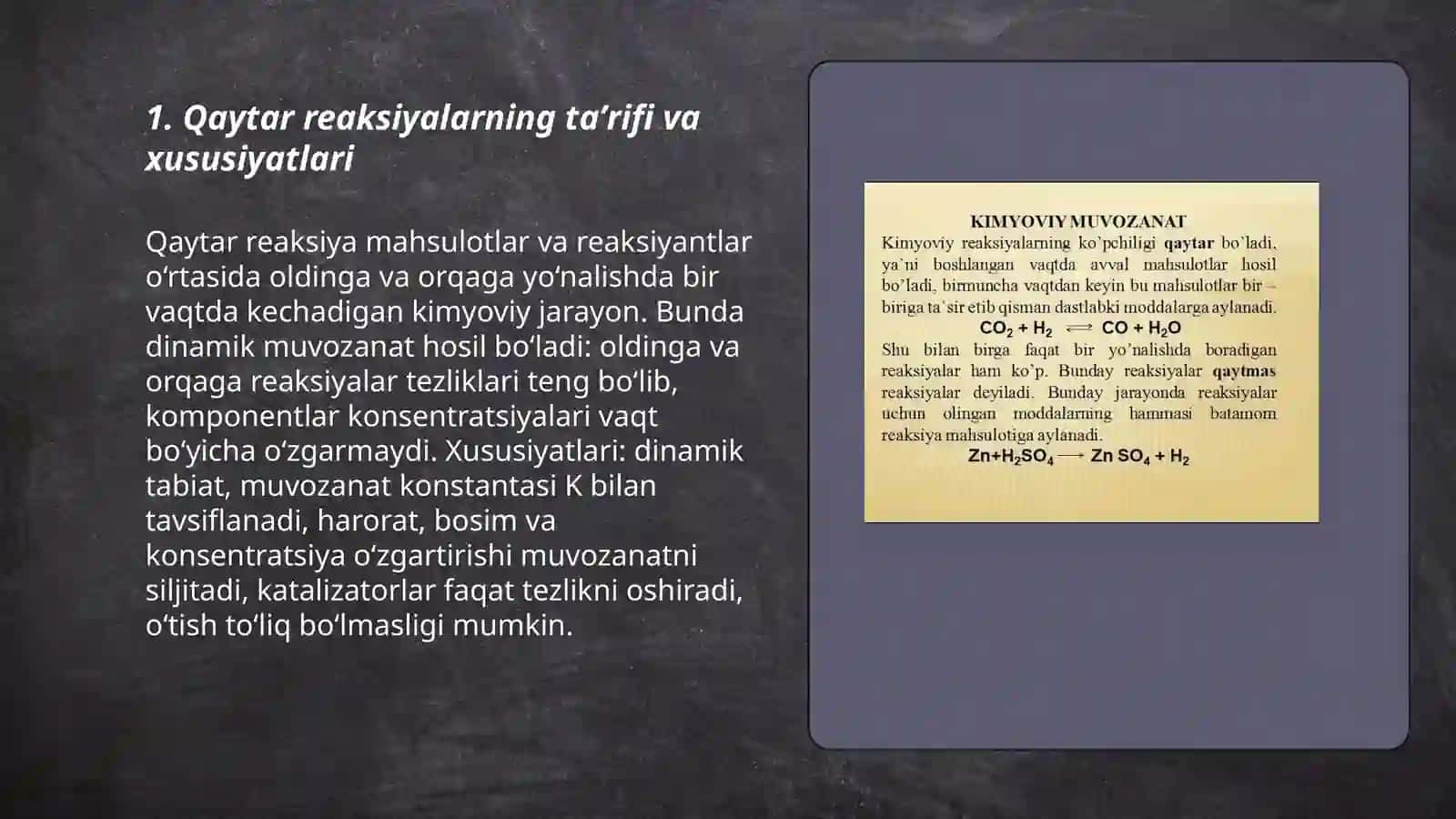 Qaytar va qaytmas reaksiyalar. Kimyoviy muvozanat 3