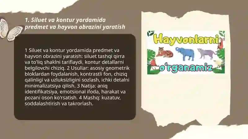 Siluet va kontur yordamida predmet va hayvon obrazlarini yaratish usullari 3