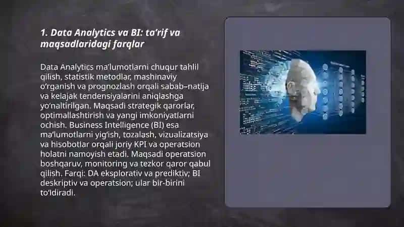 Data Analytics va BI o‘rtasidagi farq va o‘zaro bog‘liqlik 3