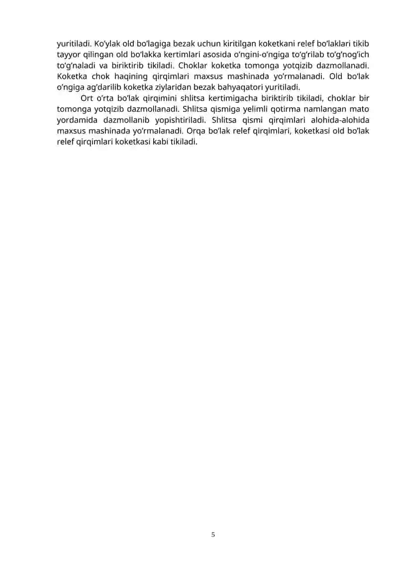 Ayollar ko’ylagining old va orqa bo’laklarini tayyorlash 3