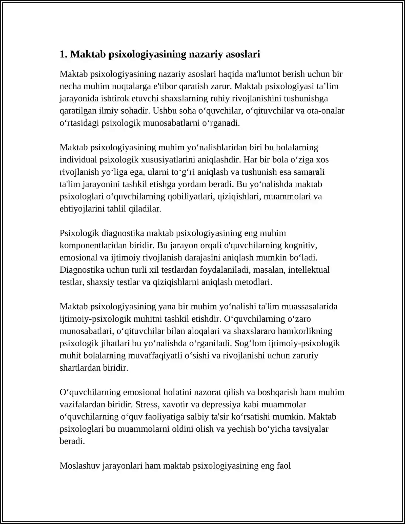 PSIXOLOGIK MASLAXAT MAKTAB PSIXOLOGINING ASOSIY FAOLIYAT YOʻNALISHI 3