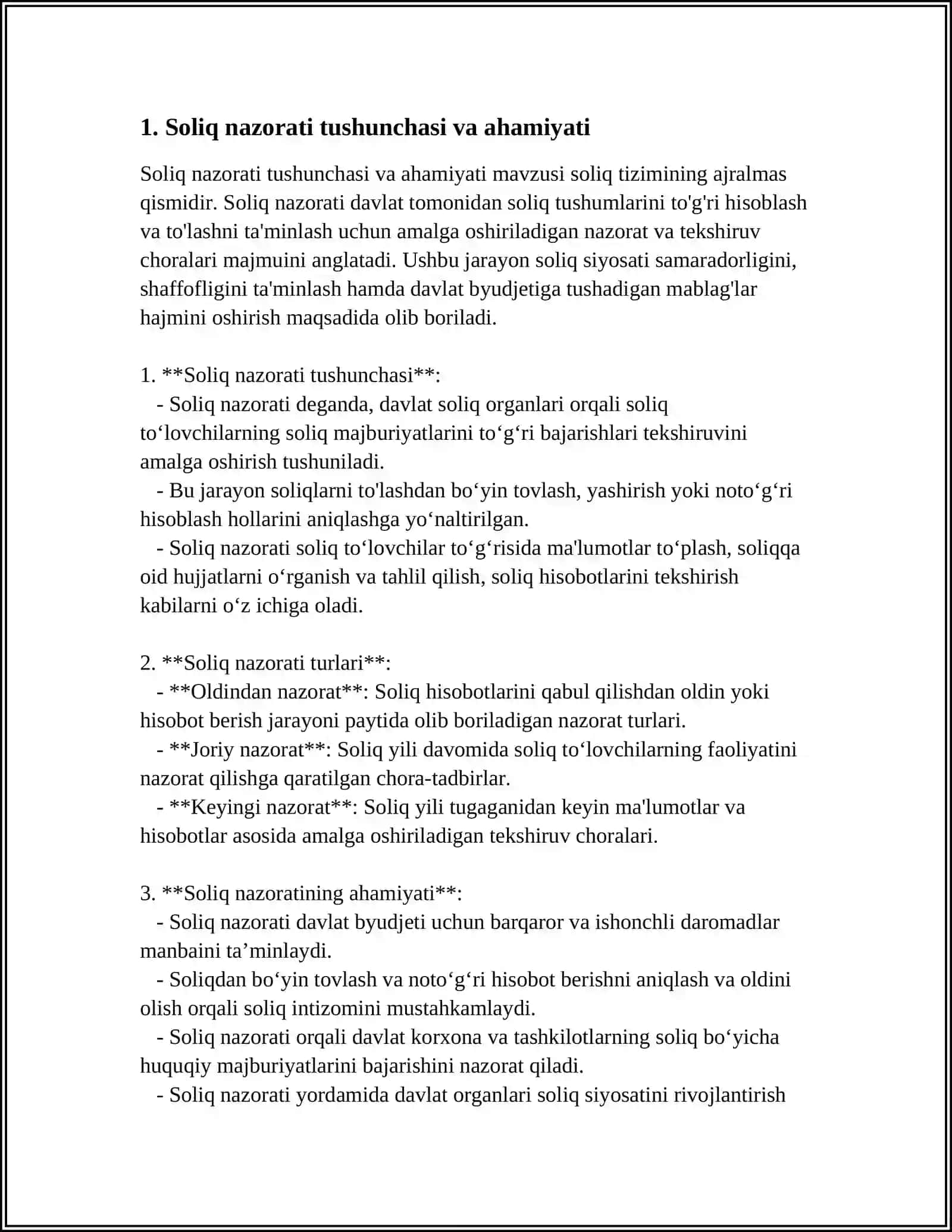 SOLIQ NAZORATI HAMDA SOLIQQA OID HUQUQBUZARLIKLAR VA ULARNI SODIR ETGANLIK UCHUN JAVOBGARLIK 3