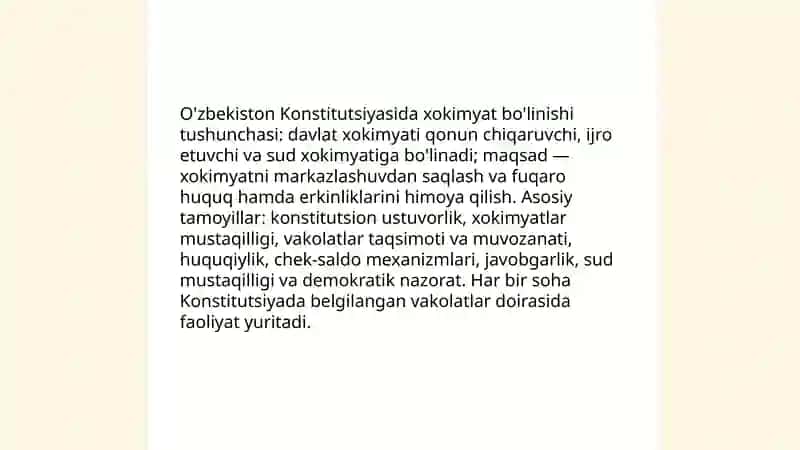 O'zbekiston Konstitutsiyasida xokimyatning bo'linish prinsplari 3